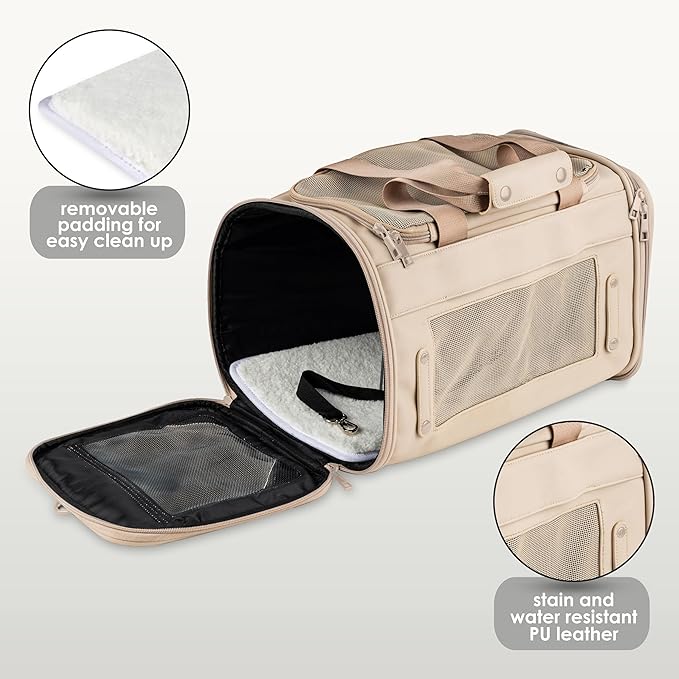 TSA Airline Approved PU Leather Luxury Pet Carrier - Size XS/S - for Small Dogs and Cats