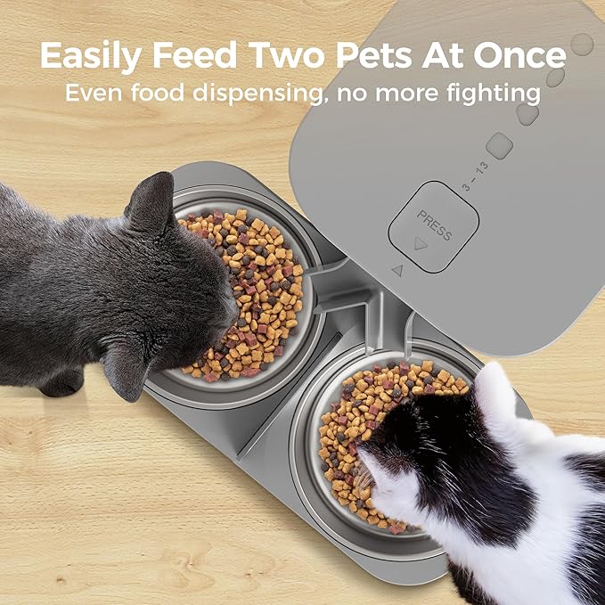Automatic Cat Feeder, Wifi Cat Food Dispenser with APP Control for 2 Cats & Dogs, 6L Elevated Timed Cat Feeder Programmable 1-10 Meals,10s Meal Call,Dual Power Supply, 2 Stainless Bowls
