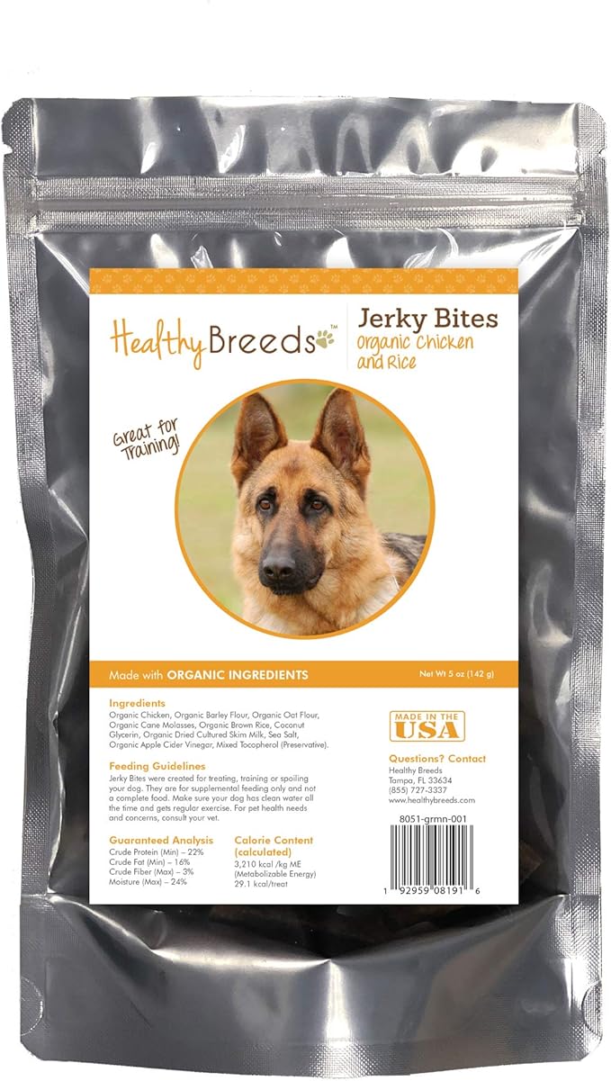 Healthy Breeds German Shepherd Jerky Bites Chicken & Rice Recipe Dog Treats 5 oz