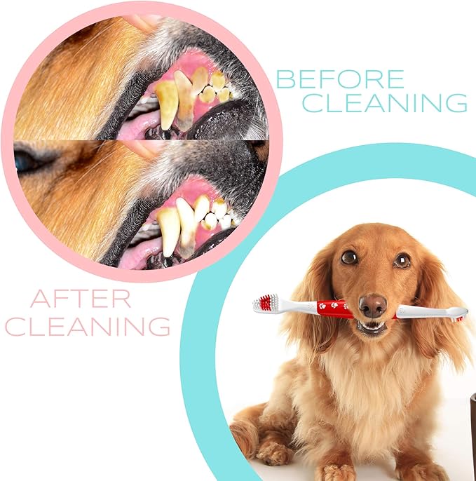 Pet Toothbrush for Dogs, Cats with Soft Bristles - Easy Teeth Cleaning & Dental Care, Non Slip Dual Head Dog Toothbrush