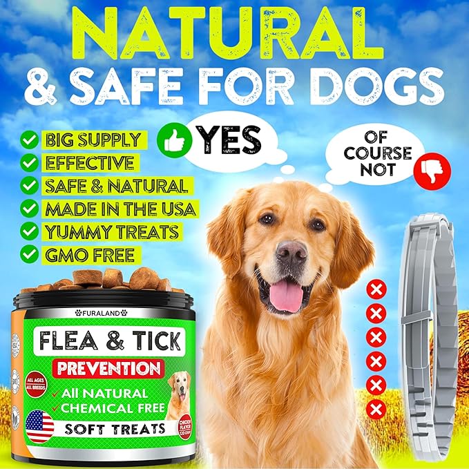 Flea and Tick Prevention for Dogs Pills - Dog Flea and Tick Treatment Chewable - Oral Flea Treatment Dogs - Dog Flea & Tick Control Chewables - Natural Flea and Tick Chewables for Dogs - Made in USA