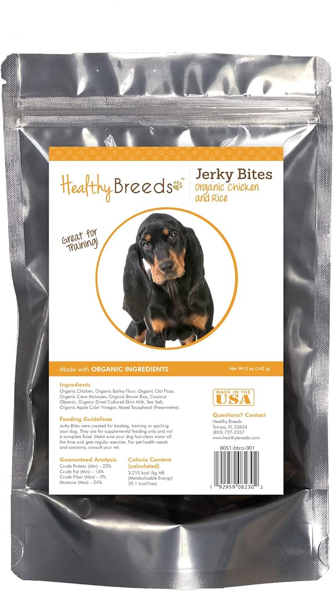 Healthy Breeds Black and Tan Coonhound Jerky Bites Chicken & Rice Recipe Dog Treats 5 oz