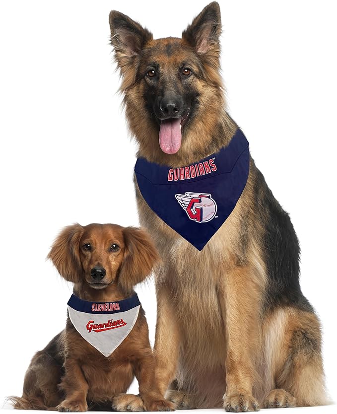Pets First MLB Cleveland Guardians Reversible Bandana Small/Medium for Dogs & Cats. 2 Sided Sports Bandana, with a Premium Embroidery Team Logo. - 2 Sizes & All MLB Teams Available (CLG-3217-S-M)