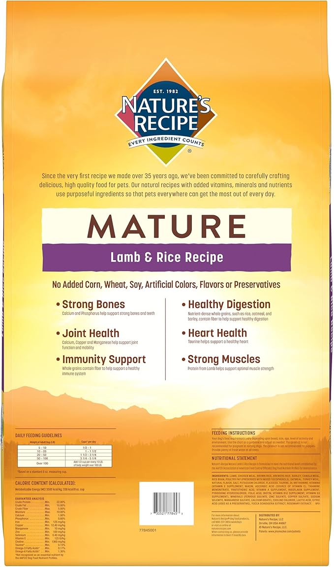 Nature's Recipe Mature Lamb & Rice 24 Pounds Dry Dog Food + Chicken Recipes Variety Pack 2.75 Ounce (Pack of 24) Wet Dog Food Bundle
