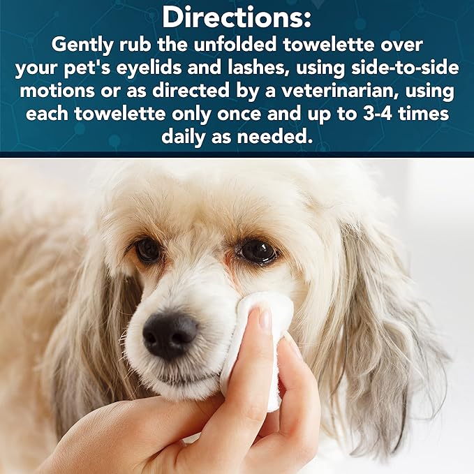 NOVEHA 60 Dog Eye Wipes, Gentle Tear Stain Remover, Eye Hygiene, Infection Prevention, and Allergy Relief