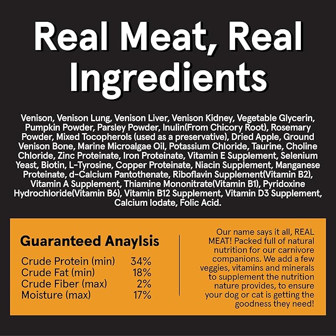 Real Meat Air Dried Dog Food w/Real Venison - Two 5lb Bags of USA-Crafted Grain-Free Real Meat Dog Food Sourced from Hormone-Free, Free-Range, Grass-Fed Venison - All Natural, High Protein Venison