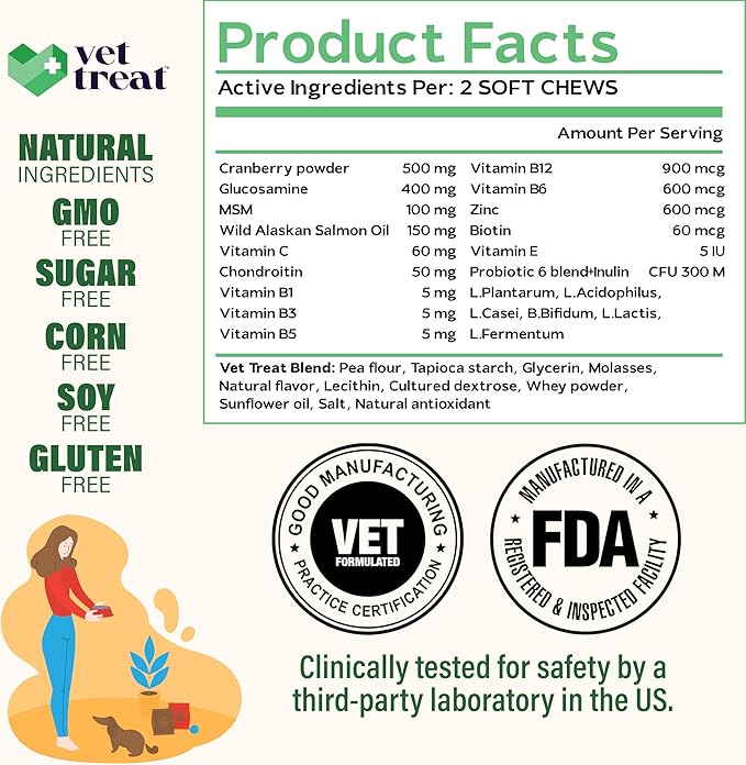 Dog Multivitamin Chewable with Glucosamine -Made in USA- Puppy & Senior Supplement - 120 Treats - Dog Vitamins and Supplements - Skin, Heart, Immunity, Hip & Joint Support + Salmon Oil + Probiotics