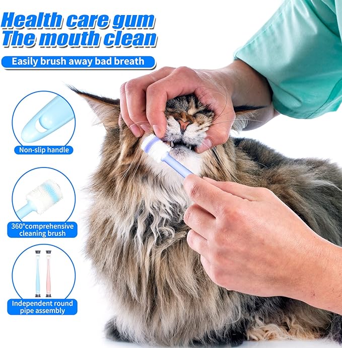 2 PCS Small dog & Cat Dental Care Tooth Brushing Kit,2 PCS 360 Degree Soft Silicone,Independent Packaging,360°Pinching Teeth for Easy Puppy Teeth Cleaning