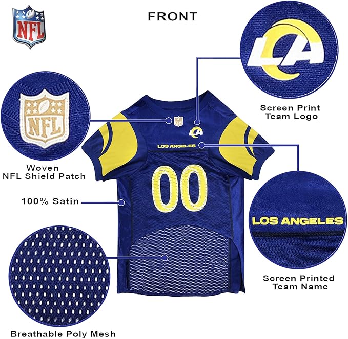 NFL Los Angeles Rams Dog Jersey, Size: Medium. Best Football Jersey Costume for Dogs & Cats. Licensed Jersey Shirt