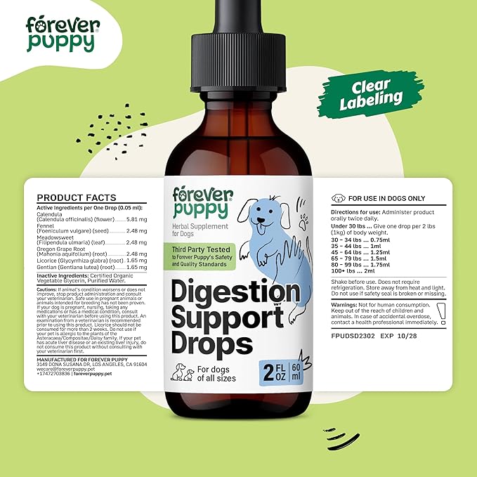 Digestive Drops for Dogs - Digestive Support Supplement w/Fennel Seeds & Calendula Flowers - Fiber Drops for Digestive Health - Herbal Dog Food Supplements for Optimal Gut Health - 2 oz