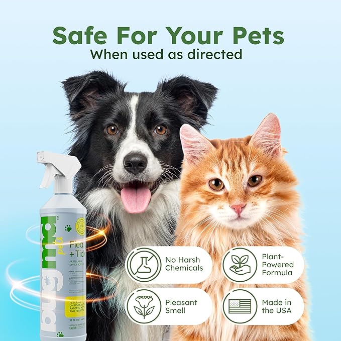 BugMD Flea and Tick Concentrate (3.7 oz, 2 Pack)- Essential Oil-Powered Formula, Controls Fleas, Ticks, Mites in Dogs, Cats, and Other Furred Animals, Spray on Pet Beds, Kennels
