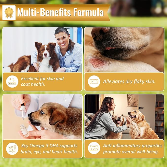 Life Line Pet Nutrition Wild Alaskan Fish Oil Omega-3 Supplement for Skin & Coat – Supports Brain, Eye & Heart Health in Dogs & Cats, 8.5oz