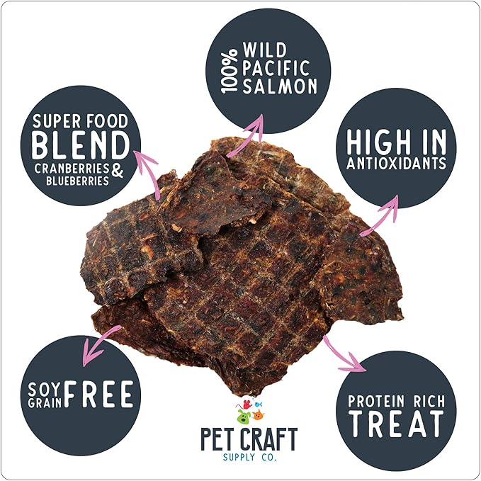 Pet Craft Supply Wild Caught Pure Dehydrated Pacific Salmon Blueberry Cranberry Superfood Healthy High in Antioxidants Vitamins Fish Oil for Small Medium Large Dog Puppy Training Treats