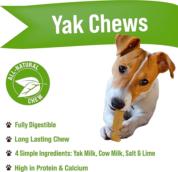 Buck Bone Organics Yak Cheese Chews for Dogs, All Natural Himalayan Yak Chew, Long Lasting Pet Treats, Odor Free, with Limited Ingredients (8 Small Sticks)