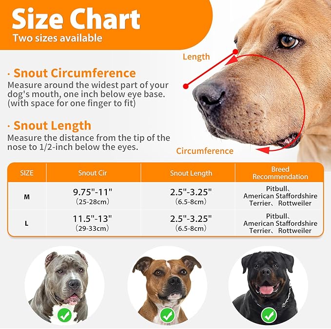 Mayerzon Pitbull Muzzle, Basket Muzzle for Medium Large Sized Dogs to Prevent Biting Scavenging Chewing, Soft Rottweiler Muzzle for Walking Training, Allow to Pant Drink, Lightweight and Sturdy