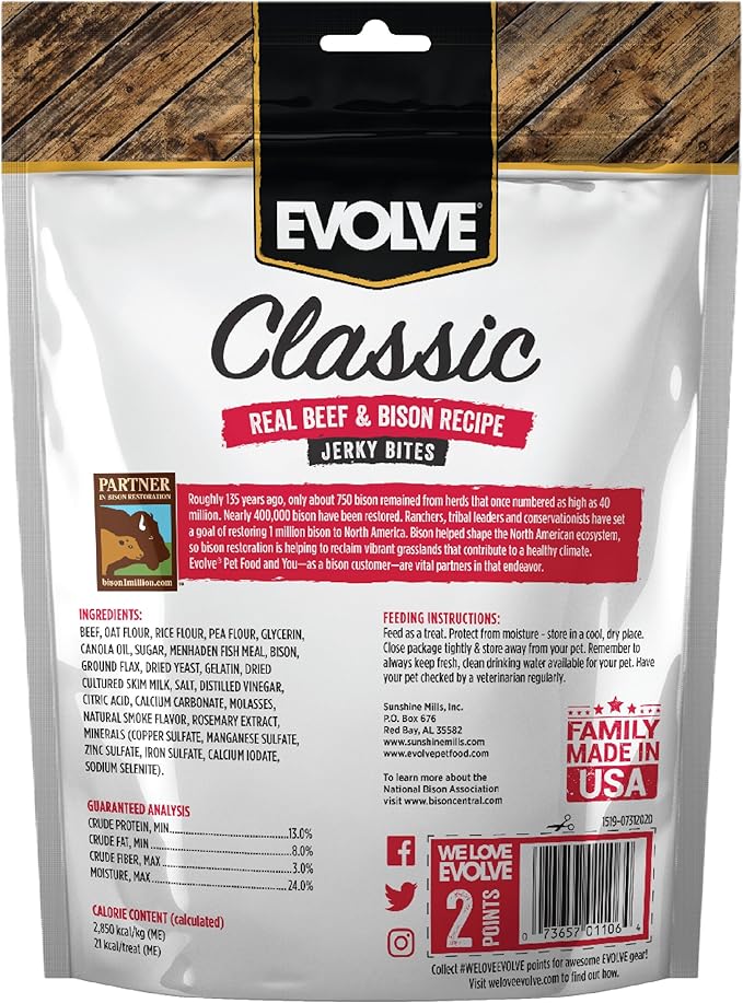 Evolve Classic Beef & Bison Recipe Jerky Bites Soft Dog Treats | 12 oz