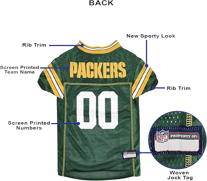 NFL Green Bay Packers Dog Jersey, Size: X-Large. Best Football Jersey Costume for Dogs & Cats. Licensed Jersey Shirt