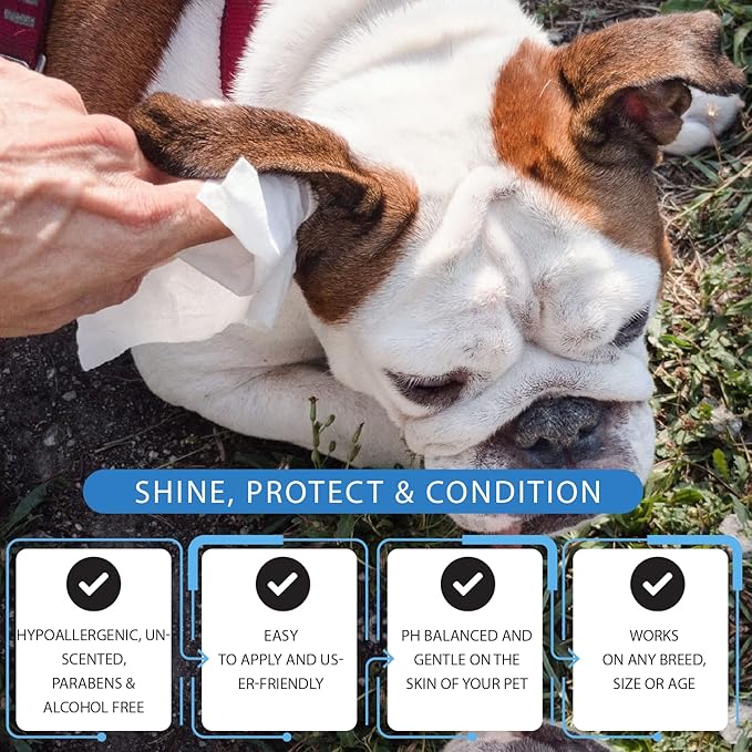Dog Wipes for Pets Cats-100 Count All Purpose Unscented Wet Wipes for Paw Butt Cleaning,Grooming,AlcoholFree,Vitamin E,pH Balanced, 100% Natural