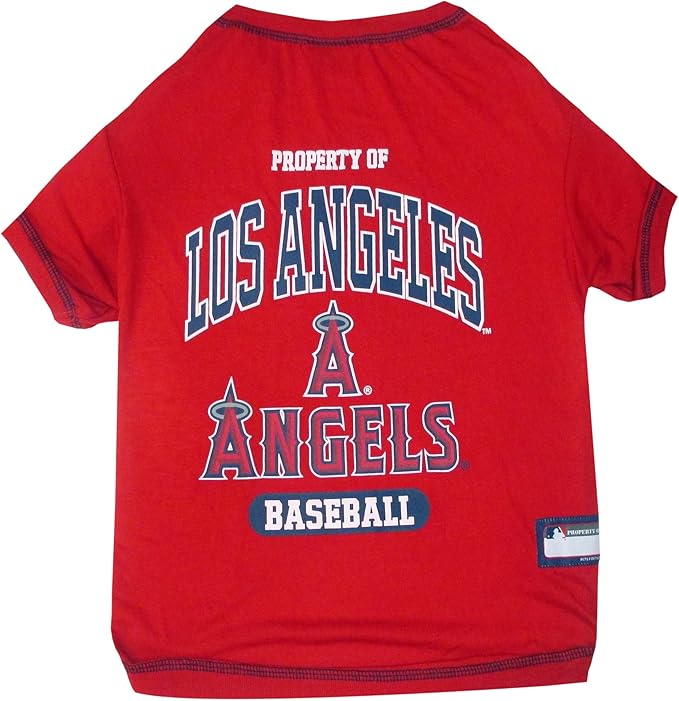 MLB LA Angels Dog T-Shirt, Large. - Licensed Shirt for Pets Team Colored with Team Logos. - Premium Stretchable Materials for The Comfort of Your Dog & cat.