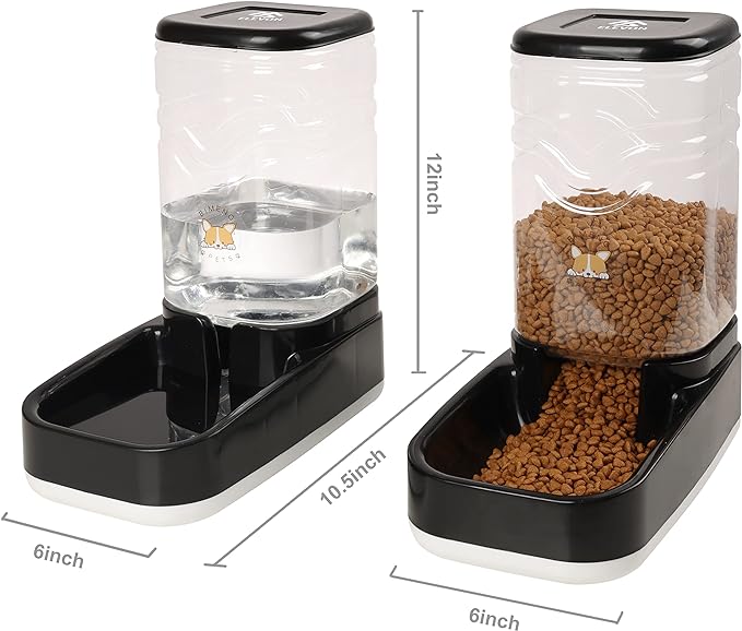Automatic Dog Cat Gravity Food and Water Dispenser Set with Pet Food Bowl for Small Large Pets Puppy Kitten Rabbit Large Capacity(Black, 3.8L)
