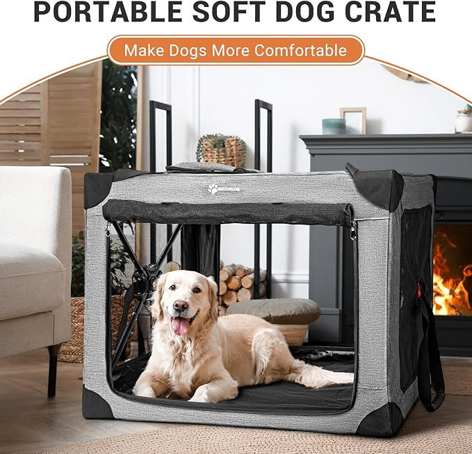 MIU COLOR Collaspsible Quick Set-up Dog Crate-37inch Portable Travel for Medium Dog,3-Door & Durable Mesh Windows and Soft mat,Indoor & Outdoor,Travel