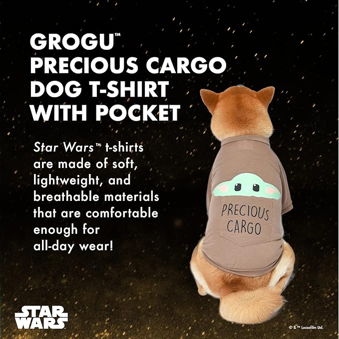 Star Wars for Pets The Mandalorian Precious Cargo Dog T-Shirt, Medium (M) | GROGU Tee Shirt for Dogs | Pet Apparel Featuring The Child, Tee for Dogs, Brown (FF20727)