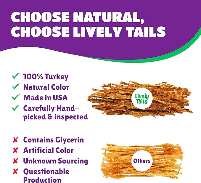 Turkey Tendons for Dogs Made in USA with 100% Turkey and No Glycerin; Healthy Jerky Dog Treats for Medium Dogs; Natural Dog Chews; Dog Jerky Treats; Human Grade Dog Treats Small Dogs; 6 oz Bag
