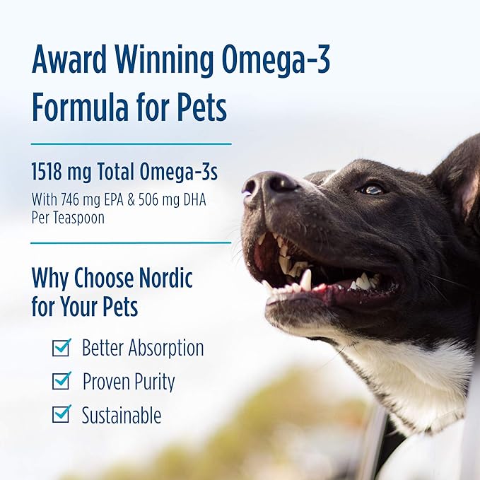 Nordic Naturals Omega-3 Pet, Unflavored - 8 oz - 1518 mg Omega-3 Per Teaspoon - Fish Oil for Medium to Large Dogs with EPA & DHA - Promotes Heart, Skin, Coat, Joint, & Immune Health