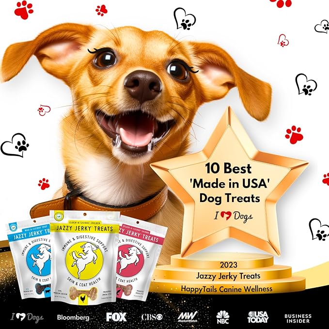 Wag-A-Licious Beef Jazzy JerkyTreats for Dogs 2-PACK, 95% Protein, Prebiotics for Gut & Immune Health, Omega 3s & 6s for Skin & Coat Health, Made in USA, All Life Stages, (Two 10 oz bags)