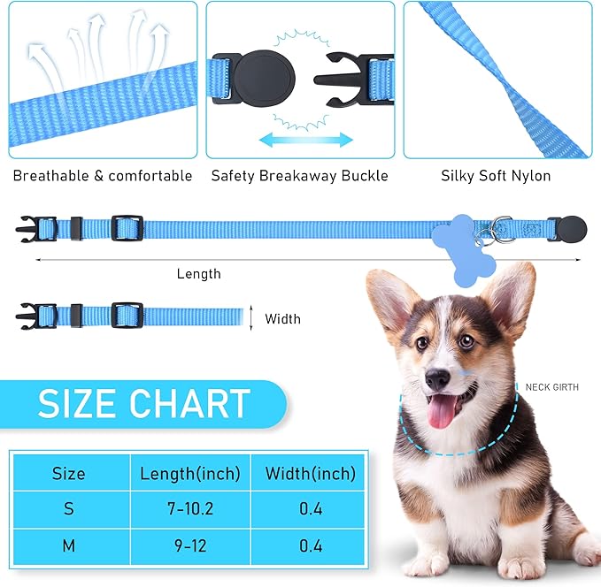 GAMUDA Puppy Collars ID Tags – Super Soft Whelping Puppy ID - Adjustable Breakaway Litter Collars Pups – Assorted Colors Plain & Identification Collars with 2 Record Keeping Charts - Set of 12 (S)