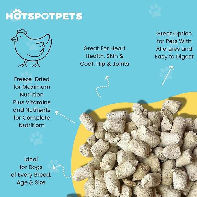 hotspot pets Freeze Dried Raw Chicken Meal Toppers for Dogs - Single Protein,All Natural, Grain-Free- Perfect for Training, Topper or Snack - Made in USA - (Chicken Meal Toppers) 1LB Bag