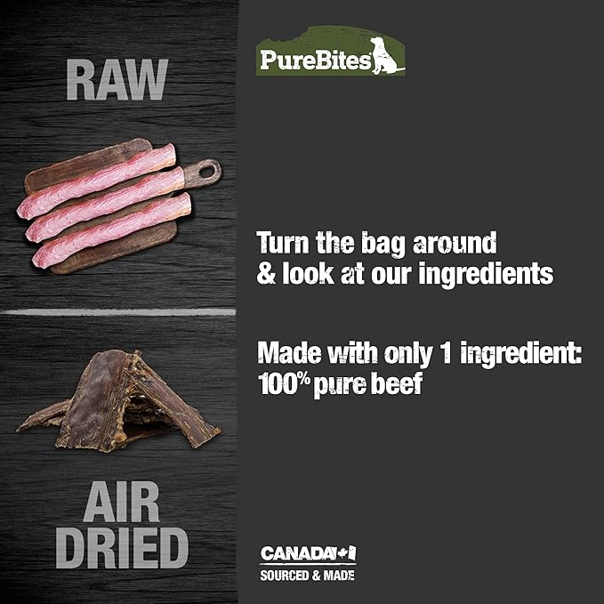 PureBites Beef Jerky Dog Treats, 1 Ingredient, Made in Canada, 7.5oz