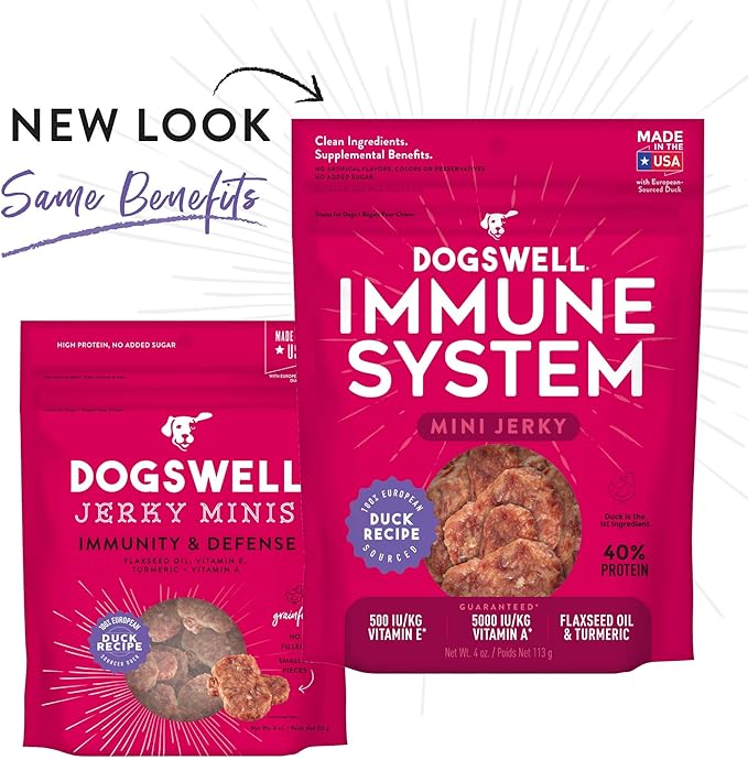 DOGSWELL Jerky for Immunity & Defense – Mini Grain Free Dog Jerky Treat and Immune System Support (4 oz. Duck),29244