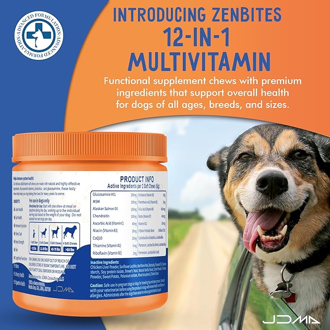 12-in-1 Dog Vitamins & Probiotics 120 Soft Chews - Organic Multivitamin with Glucosamine for Dogs - Joint Support Supplement for Dogs of All Ages,Sizes, & Breeds,Supports Skin,Heart,Immunity