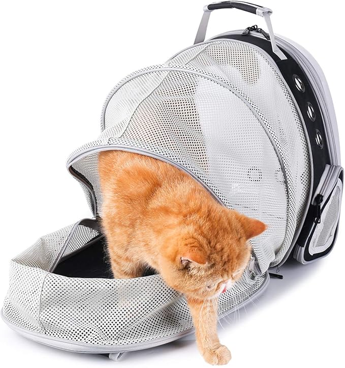 Lollimeow Bubble Expandable Cat Backpack Pet Travel Carrier for Cats and Dogs (Black-Expandable)