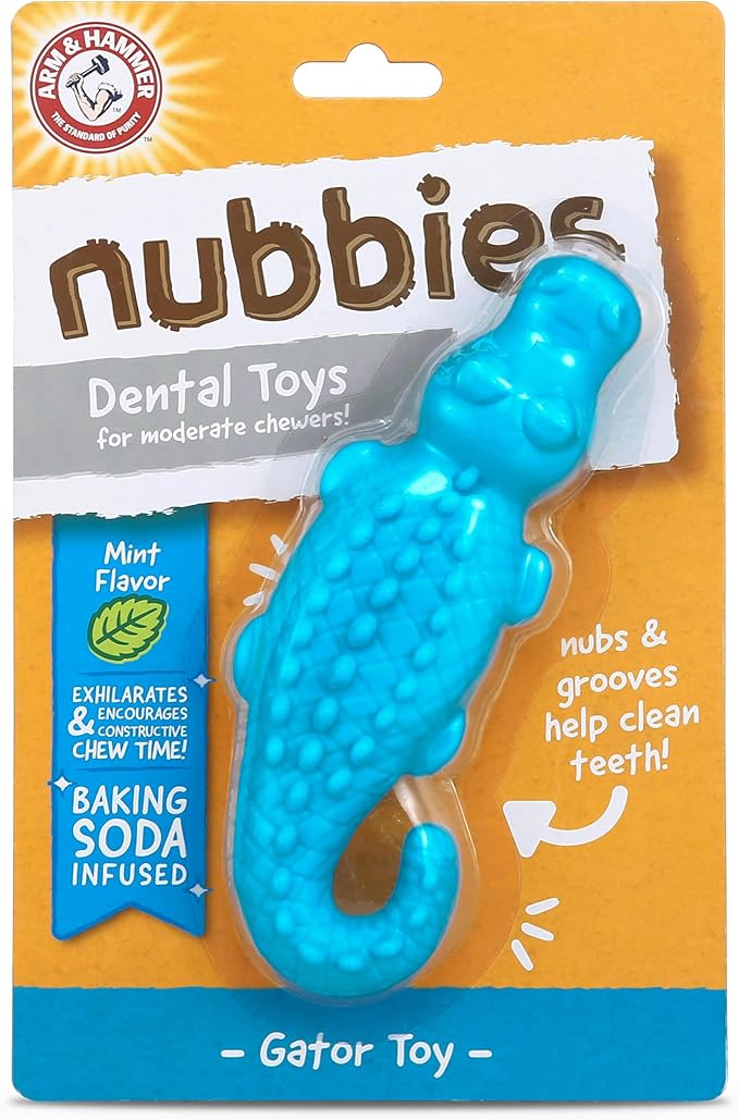 Arm & Hammer for Pets Nubbies Dental Toys Gator Dental Chew Toy for Dogs | Best Dog Chew Toy for Moderate Chewers | Reduces Plaque & Tartar Buildup Without Brushing, Gator