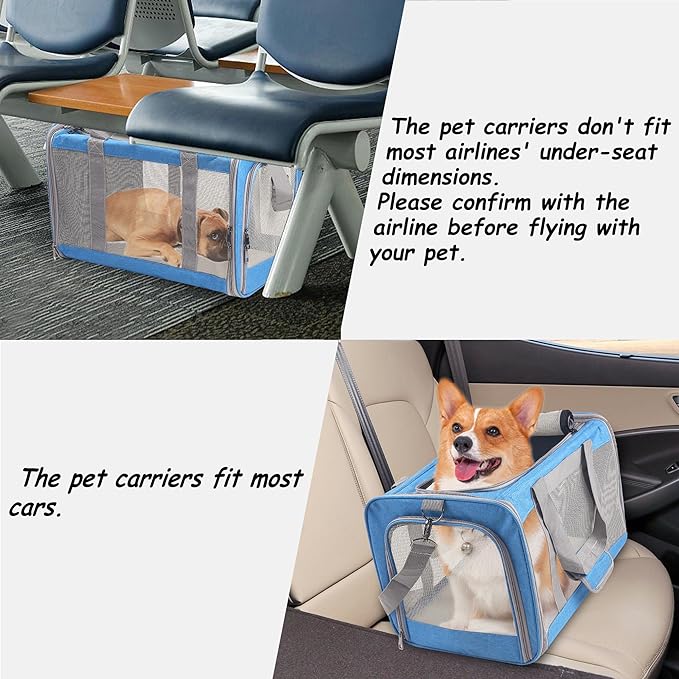 Cat Carrier for Small Cat Pet Carrier for Large and Medium Cat Puppies Portable Cat Carrier Soft Pet Travel Carrier for Cats Cat Bag Carrier Airline Approved Cat Carrier(Large Blue)