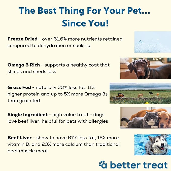 A Better Treat – Freeze Dried Beef Dog Treats, Grass Fed, Beef Liver Single Ingredient | Natural, Healthy, High Value | Gluten Free, Grain Free, High Protein, Diabetic Friendly | Made in The USA