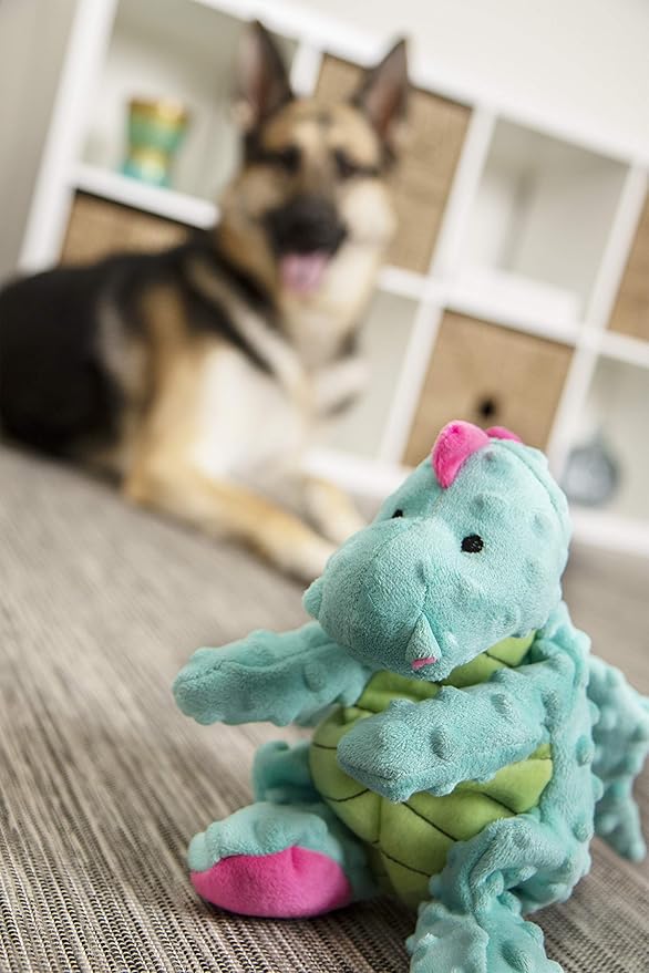 goDog Bubble Plush Dragons Squeaky Dog Toy, Chew Guard Technology - Turquoise, Large