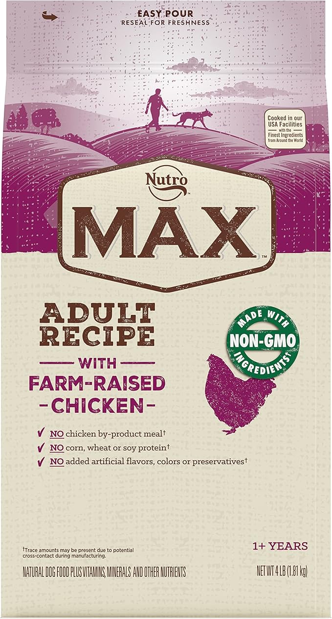 Nutro Max Adult Recipe Dry Dog Food with Farm-Raised Chicken, 4 LB Bag