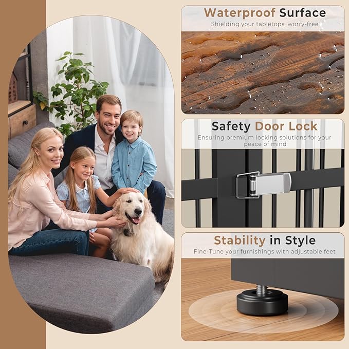 48'' Dog Crate Furniture with 3 Doors,Wooden Dog Crate End Table Heavy Duty Indoor Combination Dog Cage for Medium to Large Dogs, Multiple Units Can be Combined