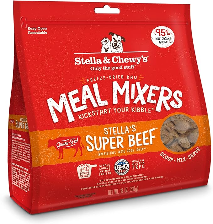 Stella & Chewy's Freeze Dried Raw Super Beef Meal Mixer – Dog Food Topper for Small & Large Breeds – Grain Free, Protein Rich Recipe – 18 oz Bag