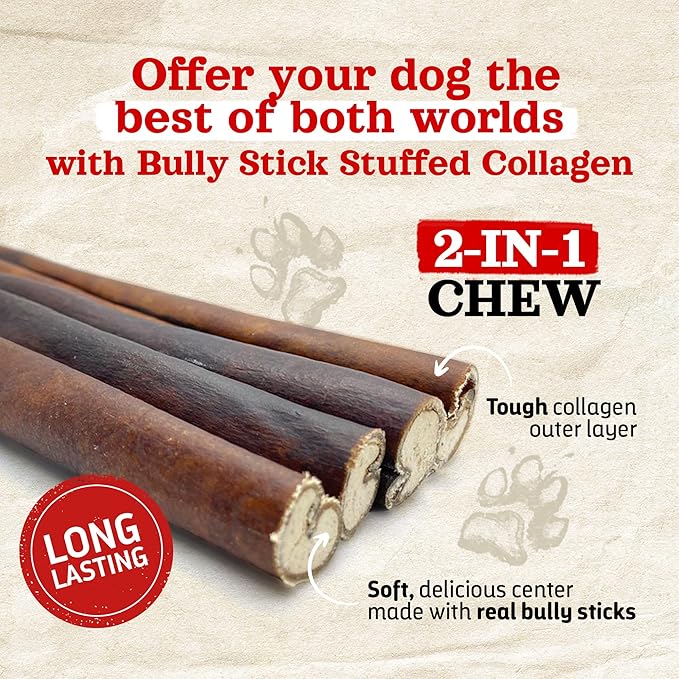 Natural Farm Bully Sticks Stuffed Collagen Sticks for Dogs (12 Inch, 12-Pack), Rawhide-Free Collagen Sticks, Natural Dog Chews, Long Lasting, Small, Medium and Large Dogs, Great Rawhide Alternative