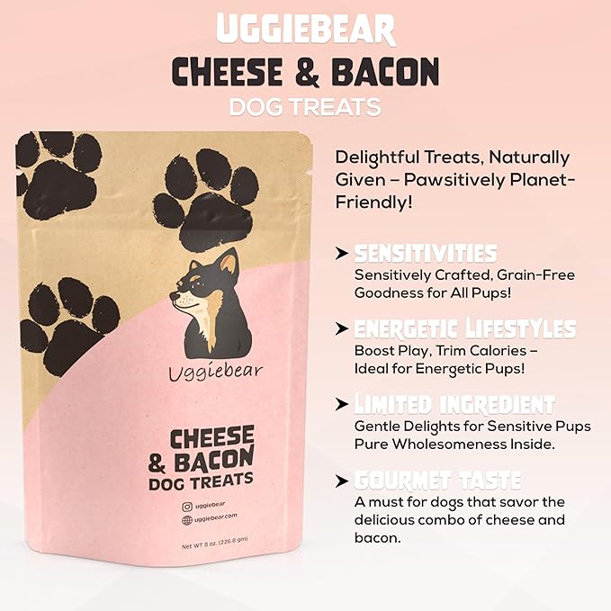 All Natural, Made in The USA, and Grain Free Dog Treats, Cheese & Bacon Flavor, Low Calorie, 100% Recycled Packaging