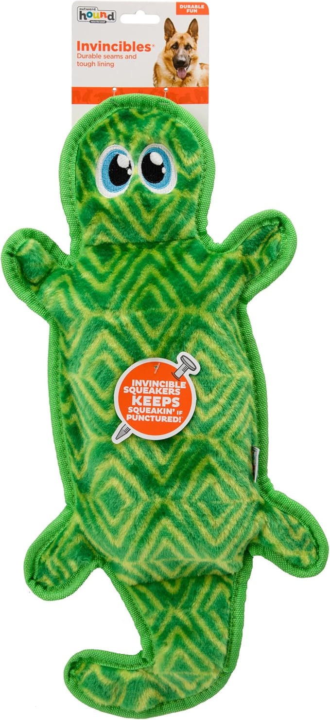 Outward Hound Durablez Tough Plush Squeaky Dog Toy, Gecko, Green, Large