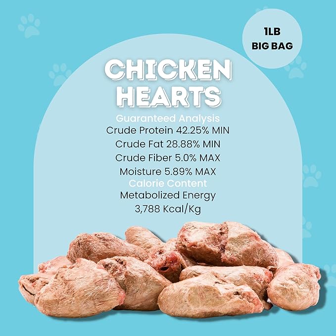 hotspot pets Freeze Dried Chicken Hearts for Cats & Dogs - 1LB BIG BAG -Resealable Bag- Single Ingredient All Natural Grain-Free - Made in USA - Perfect for Training, Topper or Snack (Chicken Hearts)