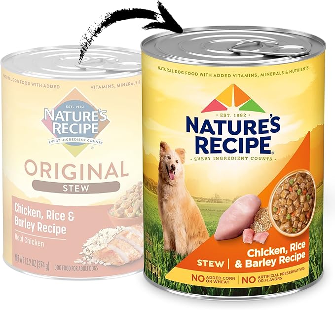 Nature’s Recipe Stew Chicken, Rice & Barley Recipe Wet Dog Food, 13.2 oz. Can, 12 Count