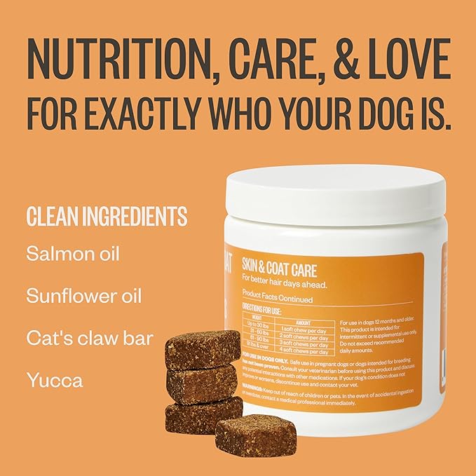 Ollie Dog Skin & Coat Supplement - Soothes Irritated Skin - Promotes Healthy & Shiny Fur & Coat - 60 Count Appx.