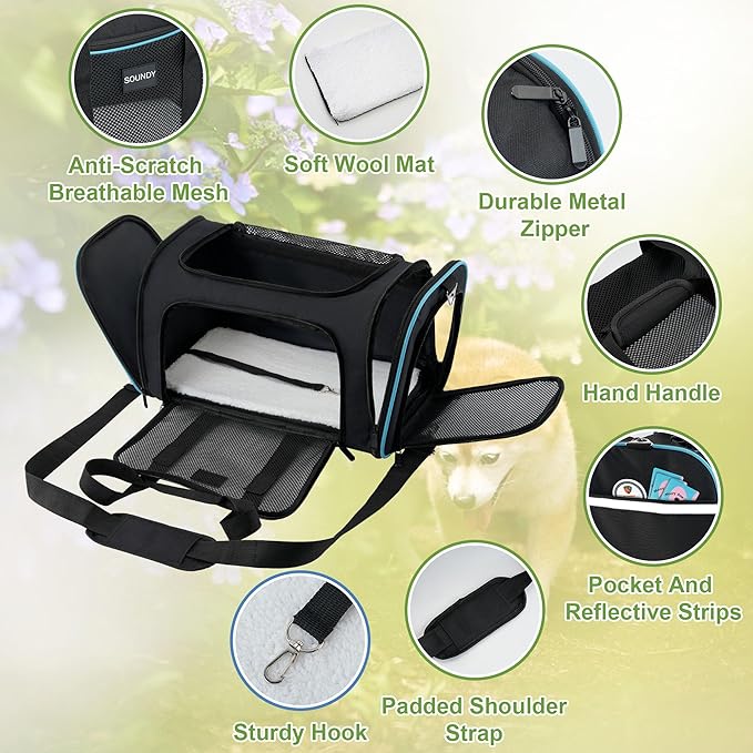 Dog Carrier Cat Carriers Airline Approved Pet Carrier for Small Medium Dogs Cats Under 15Lbs Puppies Collapsible Soft Sided TSA Travel Puppy Carrier Bag (Medium, Black)