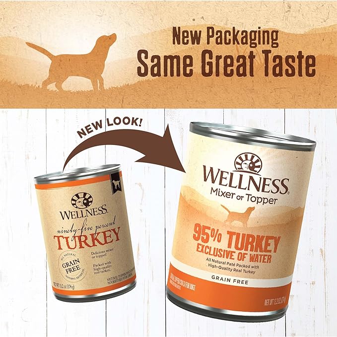 Wellness 95% Turkey Natural Wet Grain Free Canned Dog Food, 13.2-Ounce Can (Pack of 12)
